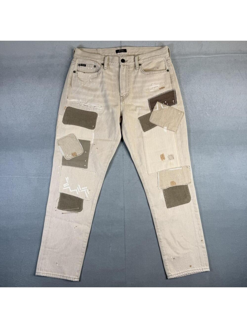 Polo Ralph Lauren The Avery Boyfriend Patchwork Jeans Womens 27 Beige Cropped